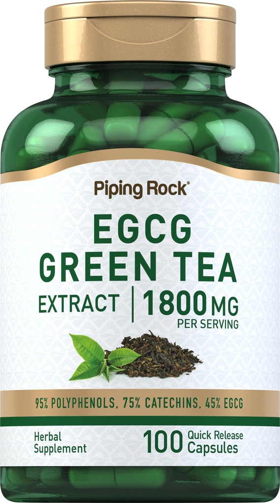 Piping Rock EGCG Green Tea Extract 1800 מ"ג | 100 קפסולות | תוספת סטנדרטית | Non-GMO, Gluten Freeten