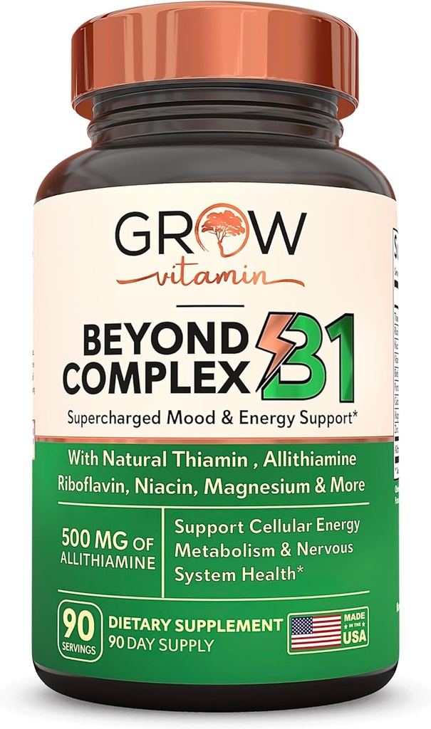 גדל ויטמין Beyond B1 Complex - Allithiamine Natural ויטמין B1 עם Essential B-Vitamins, Thiamin, Niacin, Biotin, Magnesium & More - תומך אנרגיה, Mood & Nervous System - 90 קפסולות