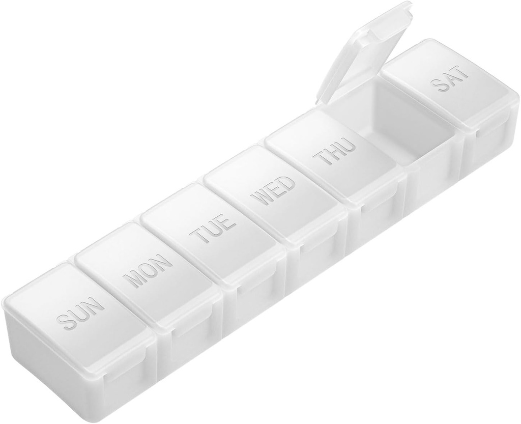 תוספת גדולה גלולות מארגנת שבועי, KAPENS Daily Pill Case Box Large Capacityהשוואות, 7 ימים גלולות המכילות עבור תרופות תוספי שמן שמן דגים, לבן