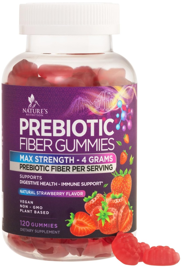 חניכיים סיבים למבוגרים, Daily 4g Gummy סיבים תוסף, Prebiotic Gummy Digestive Health Support - Plant Based Soluble סיבים צ'ws, Prebiotics תומכים סדירות & Digest non-GMO - 120 מיומנים