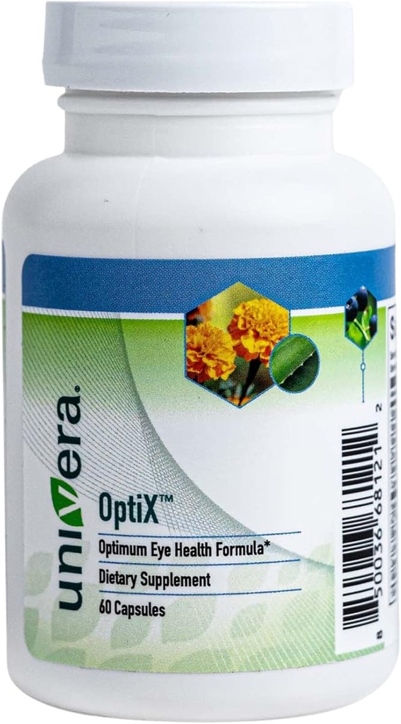 Univera OptiX, ויטמין עיניים, Lutein, Zeaxanthin, ויטמין C, Zinc, Beta Carotene, Bilberry, Selenium, תומך ב- Eye Strains, שומר על עדשות עיניים בריאות, 30 יום אספקה