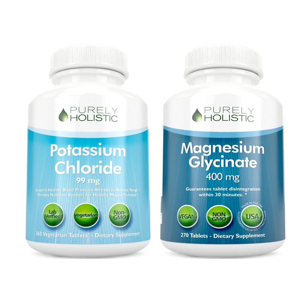 Potassium Chloride 99mg + Magnesium Glycinate 400 מ"ג - 365 + 270 טבליות - Vegetarian Bundle - מיוצר בארה"ב