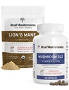 Real Mushrooms Vitamin D2, Chelated Zinc, Chaga, Reishi (120ct) and Organic Lion's Mane Powder (60 Servings) Bundle - Immunity and Cognitive Support, Improved Absorption - Vegan, Gluten Free, Non-GMO