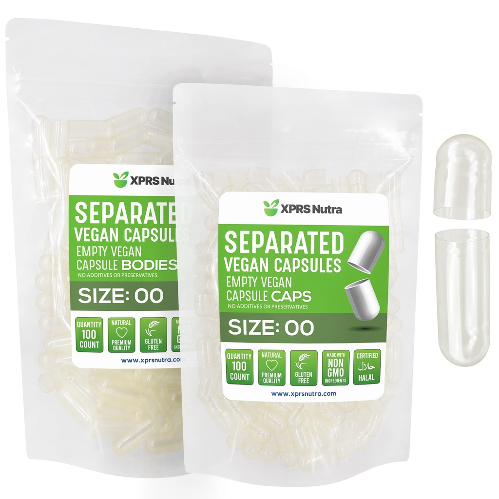 XPRS Nutra Vegan Size 00 בנפרד קפסולות - 100 Count Clear Premium ריקה קפסולות נפרדות ב Bags - 00 Pills ריקה עבור תוסף DIY