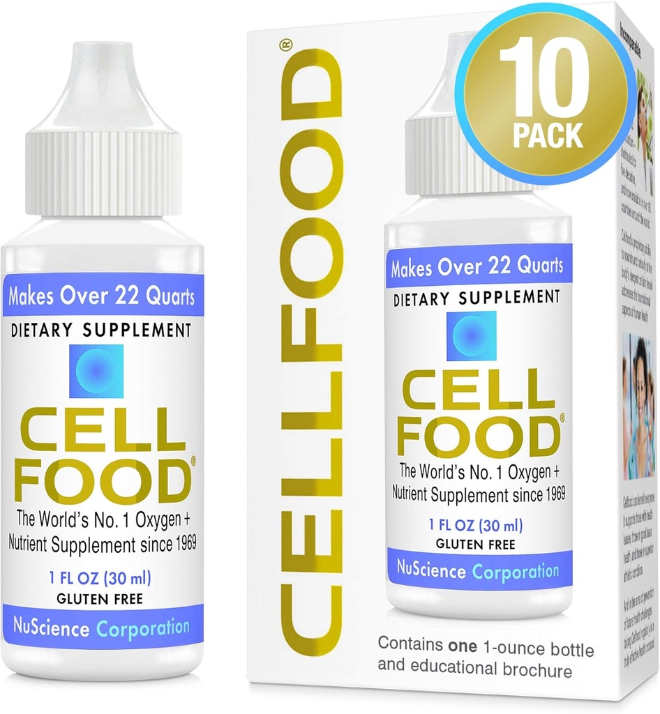 Cellfood Oxygen Boost - 1 fl oz, 10 Pack - תוסף חמצן נוזלי עבור Lymphatic Drainage, Altitude Sickness, Jet Lag, Fatigue, Headaches & Energy - Gluten Free, Cert.