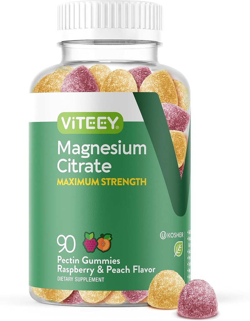 VITEEY Magnesium Gummies for Adults - 255 מ"ג של מגנסיום Citrate Gummy for Calm, Sleep, Nerve & השרירים פונקציות תמיכה - טבעוני, Gluten Free - 90 Count
