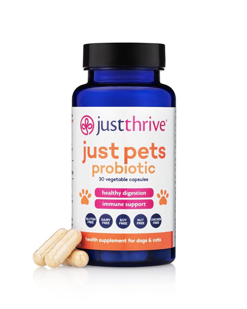 Just Thrive חיות Probiotic - Daily Digests for Dogs and Cats - 4 מיליארד CFUs Pet Probiotic, 30 קפסולות