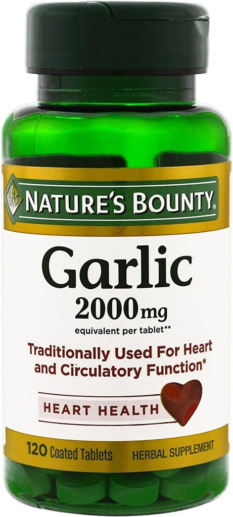 Nature's Bounty Garlic, 2000 מ"ג, 120 טבליות קונדס (Pack of 2), 2 בקבוקי בקבוק כל אחד מ-120 טבליות