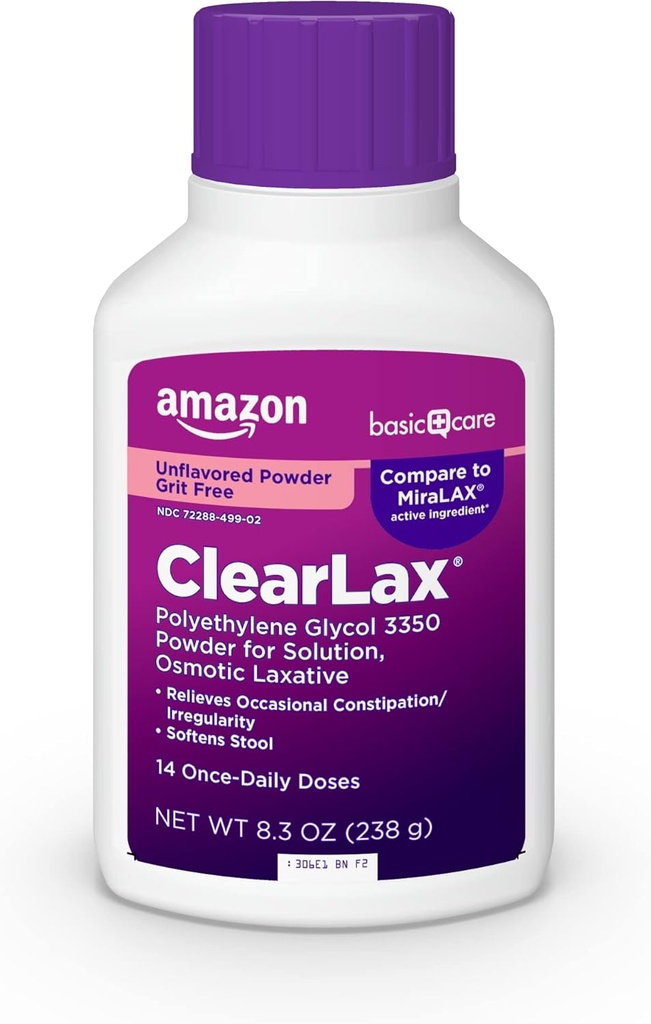 אבקת טיפול בסיסית ClearLax, Polyethylene Glycol 3350 עבור פתרון, Osmotic Laxative, Unflavored, 8.3 אונקיה (Pack of 1)