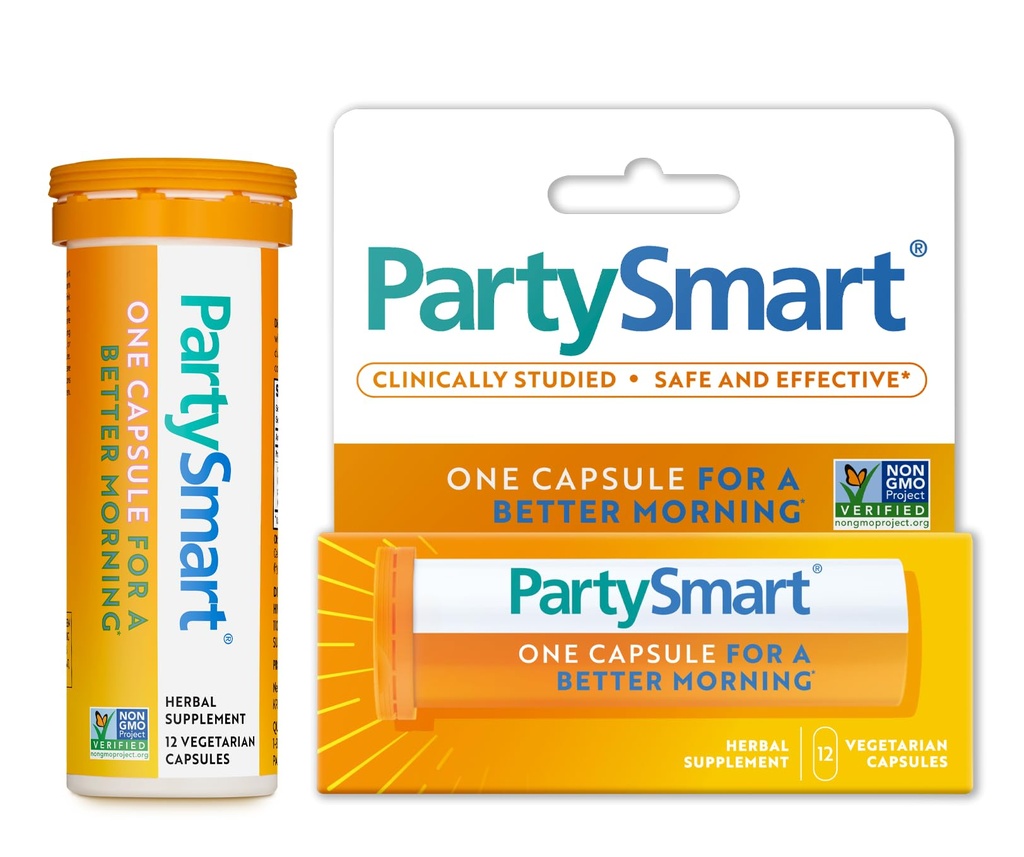 חברת ההימלאיה PartySmart, 12 קפסולת - אלכוהול שובר חיזר תמיכה עבור בוקר טוב יותר לאחר שתיית - Plant Based, Vegan, non-GMO, Gluten Free, קלינית למד