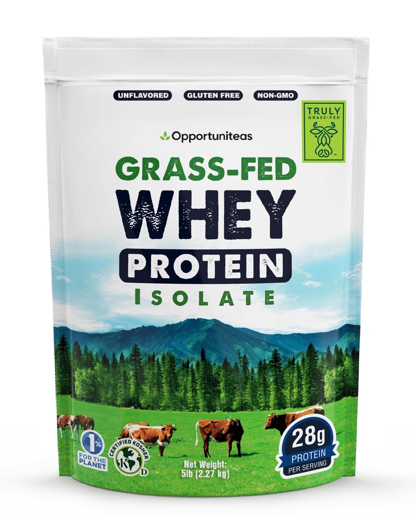 Opportuniteas Grass פד Whey Isolate אבקת חלבון - אבקת חלבון לא משועבד 28g ללא ממתקים מלאכותיים, פרות ללא הורמונים, לא GMO - 5lb