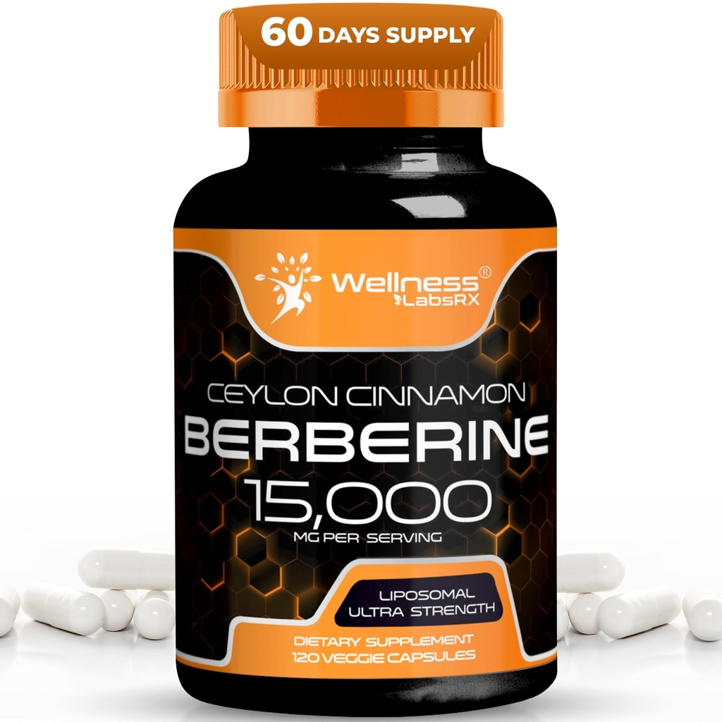 Goodness LABSRX Berberine תוסף 15,000 מ"ג - ברברין עם Ceylon Cinnamon, הכולל מזון תומך קפסולות - 120 קפסולות (Pack of 1)