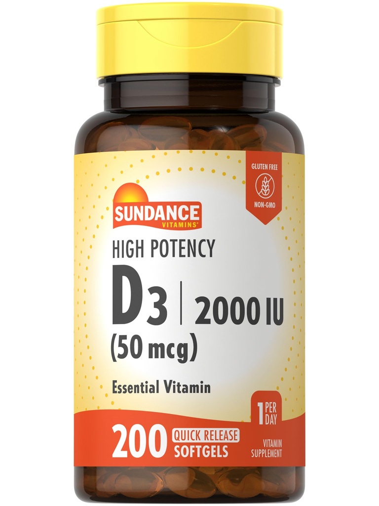 Sundance High Potency D3 2000 IU | 200 Quick Release Softgels