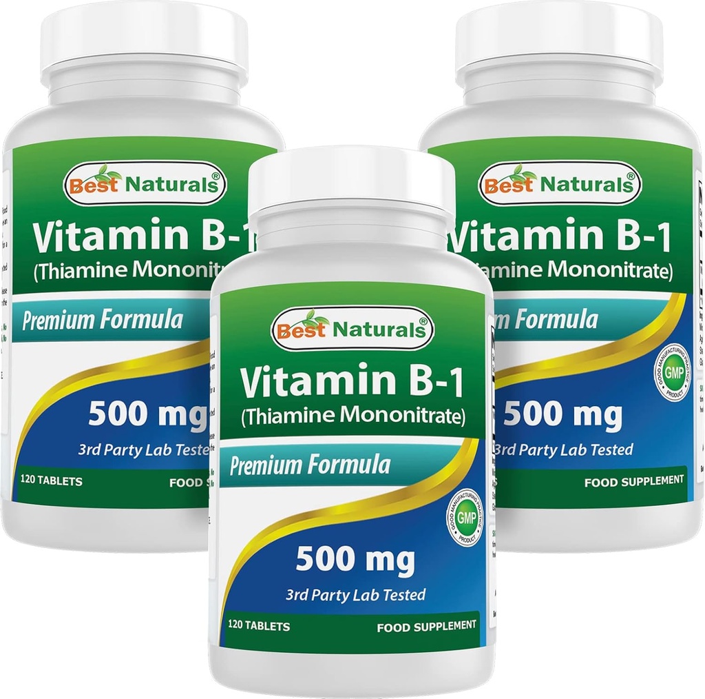Best Naturals ויטמין B1 כמו Thiamine Mononitrate 500 מ"ג 120 טבליות (120 Count)