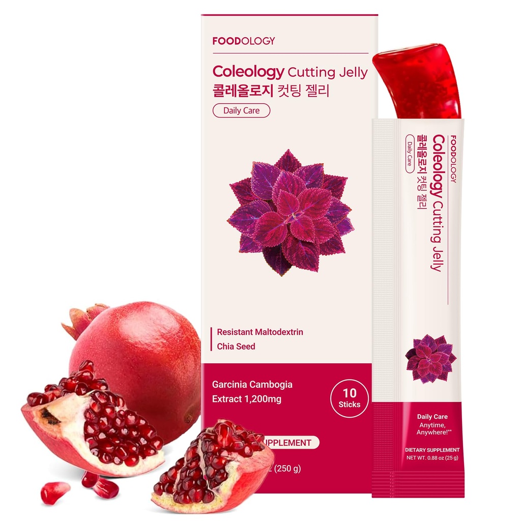 FOODOLOGY Coleology חיתוך Stick Jelly (Pomegranate) - תוספת סיבים תזונתיים לניהול משקל בריא, Chia Seeds & Garcinia Cambogia, יופי קוריאני עם Collagen - 10 Sticks