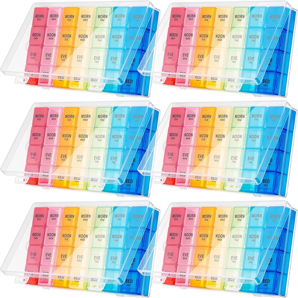 Hsei 6 Pack שבועי גלולות מארגנת Box 4 פעמים ביום 7 יום גלולות למניעת מים בתיק תרופות גדולות Box Travel Daily Container עבור תוספי שמן דגים