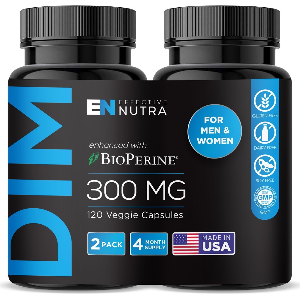 FFECTIVE NUTRA Dim תוספת 300 מ"ג עם BioPerine - תוספת כוח Estrogen בלוקer עבור גברים ונשים - הורמון & Metabolism תמיכה - 4 חודשים אספקת 4 חודשים