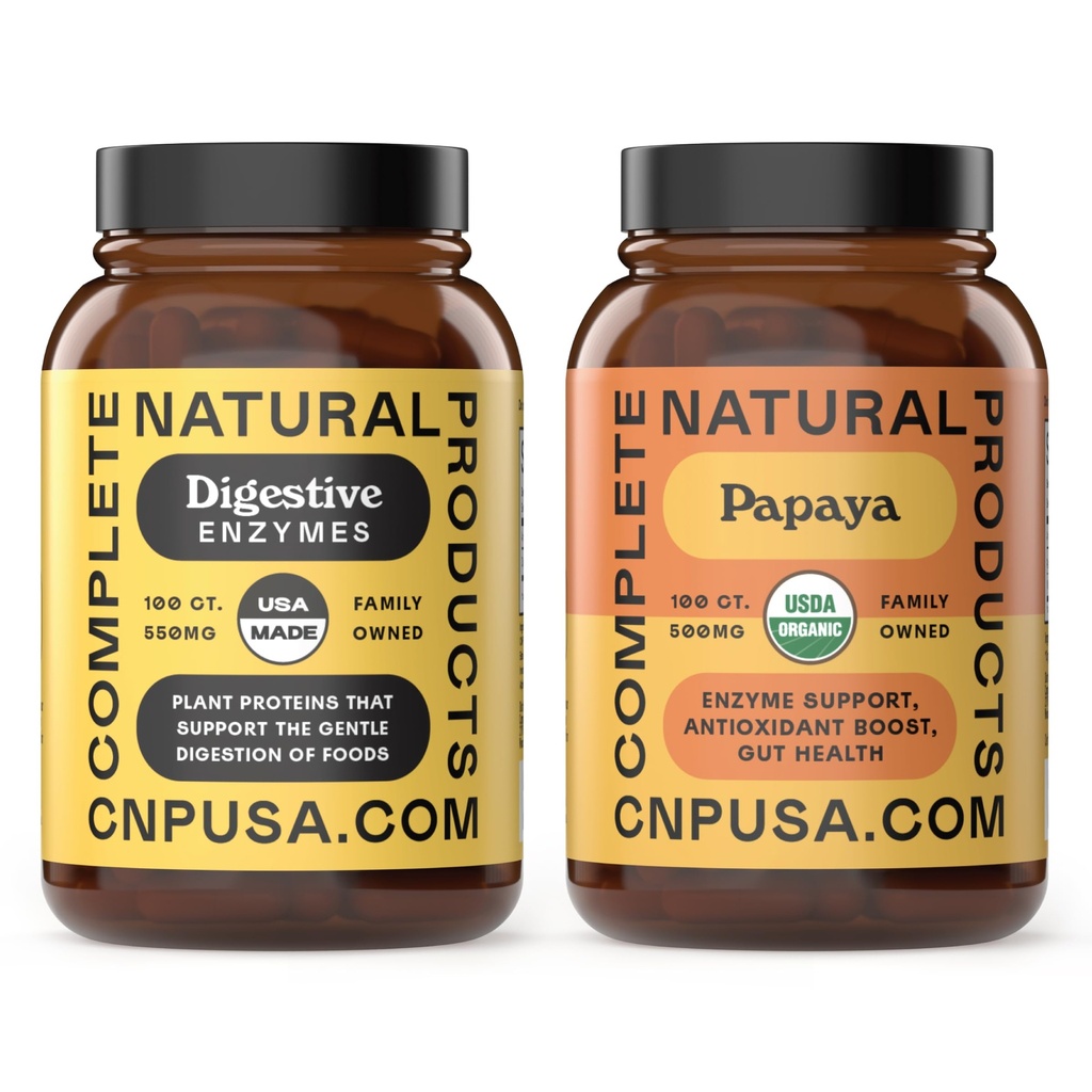 מוצרים טבעיים שלמים אורגניים Papaya Enzymes 100 קפסולות & Digestive Enzy 100 קפסולות Bundle
