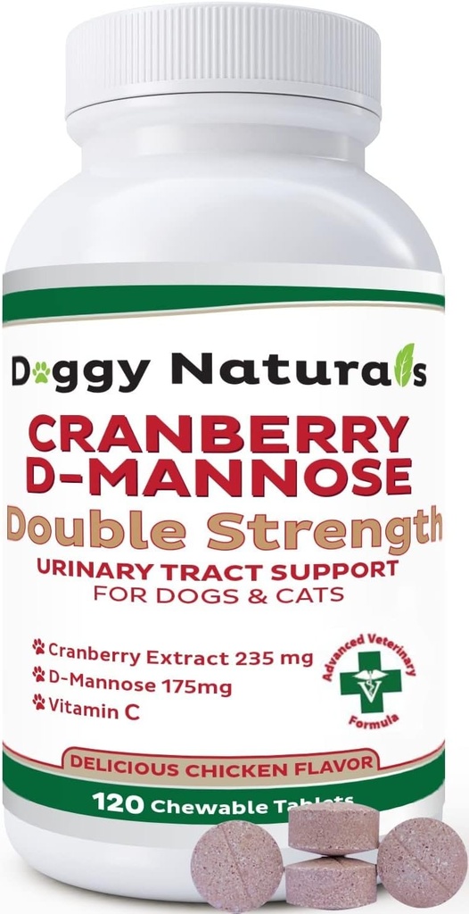Cranberry D-Mannose for Dogs and Cats Urinary Tract זיהומים תמיכה מונעת וחיסול UTI, Bladder זיהום חומצה Kidney תמיכה, Antioxidant (Double Power Tablet, 120 Count)