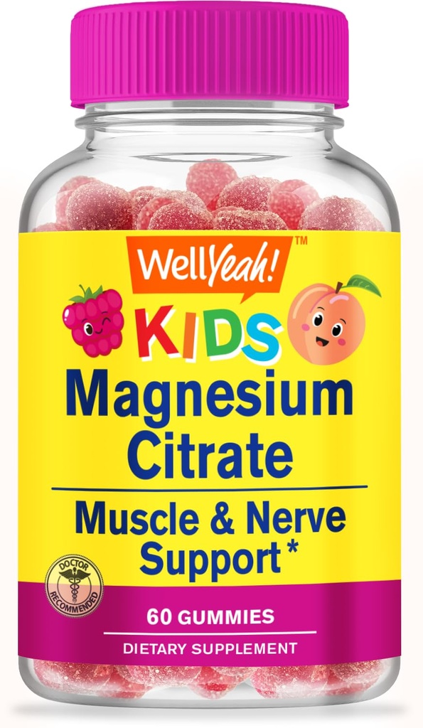 ובכן, כן מגנזיום Citrate Gummies לילדים - תוספת הקלה בלחץ לילדים - Calm טבעי, תמיכה Mood, non-GMO, Gluten Free - Natural Sourced Flavors - 60 חניכיים