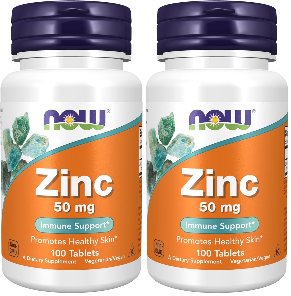 עכשיו תוספי מזון, Zinc (Zinc Gluconate) 50 מ"ג, תומך Enzyme פונקציות *, Immune Support *, 100 טבליות (Pack of 2)