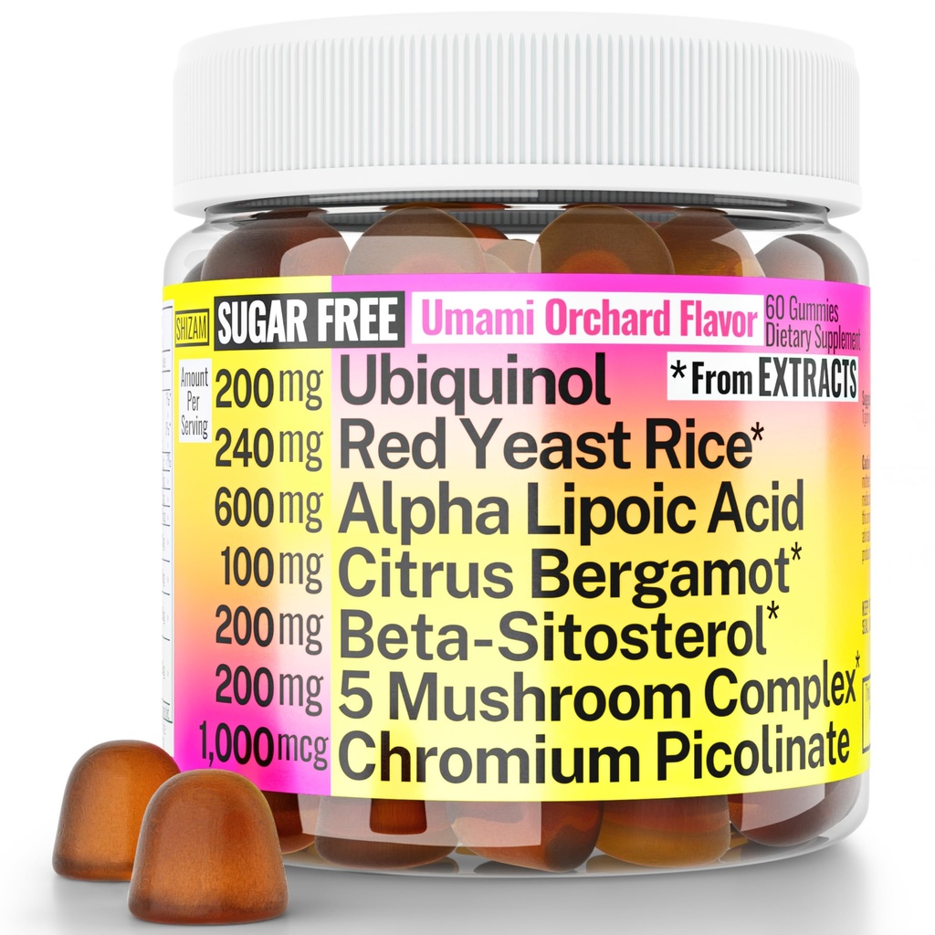 Red Yeast Rice Alpha Lipoic Acid Ubiquinol CoQ10 Citrus Bergamot Beta-Sitosterol Chromium Picolinate Sugar-Less Gummies w's Mane Turkey Tail Reishi Cordyceps Chaga, Pills קפסולות תוסף Altolinate Sugar-Less Gummies w's Mane טורקיה Tail Reishi Cordyceps Chaga, Pills קפסולת