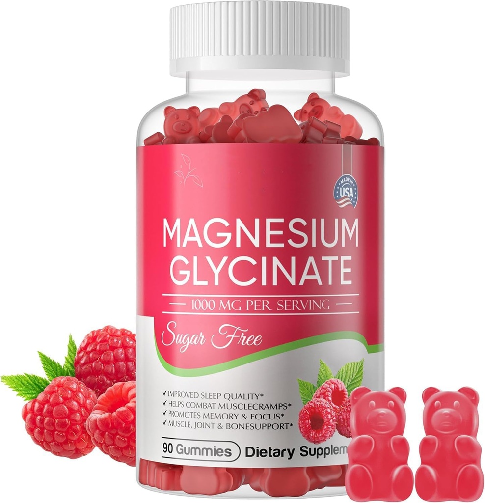 Magnesium Glycinate Gummies 700 מ"ג, Sugar Free Magnesium Glycinate, Magnesium Complex Potassium תוסף עם Potassium, ויטמיןD, B6 לתמיכה ושינה עבור מבוגרים - 60 חניכיים