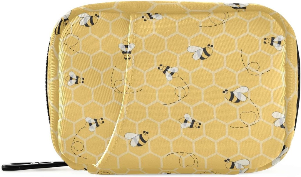 Yellow Bee Honeycomb Pill מארגנת Case 7 Day Travel Pill Box with Zipper Portable Weekly הויטמין