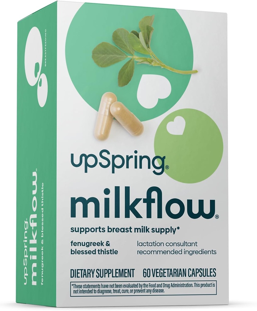UpSpring Milkflow Lactation תוספת לאספקת החלב, הנקה תוספי מזון עם Fenugreek & mor Thistle, non-GMO, Lactation Support 60 קפסולות טבעוניות