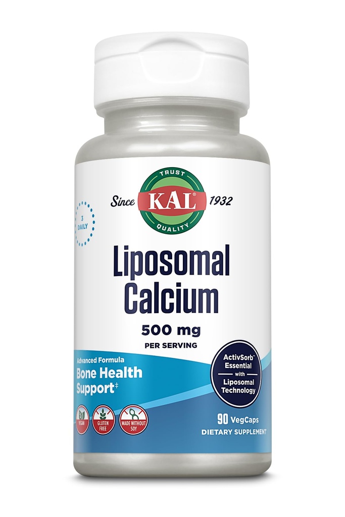 KAL Liposomal Calcium 500 מ"ג, תוספת גבוהה של Absorption Calcium, Essential Calcium Support, Vegan, Gluten Free, No Soy, 30 משרתים, 90 VegCaps