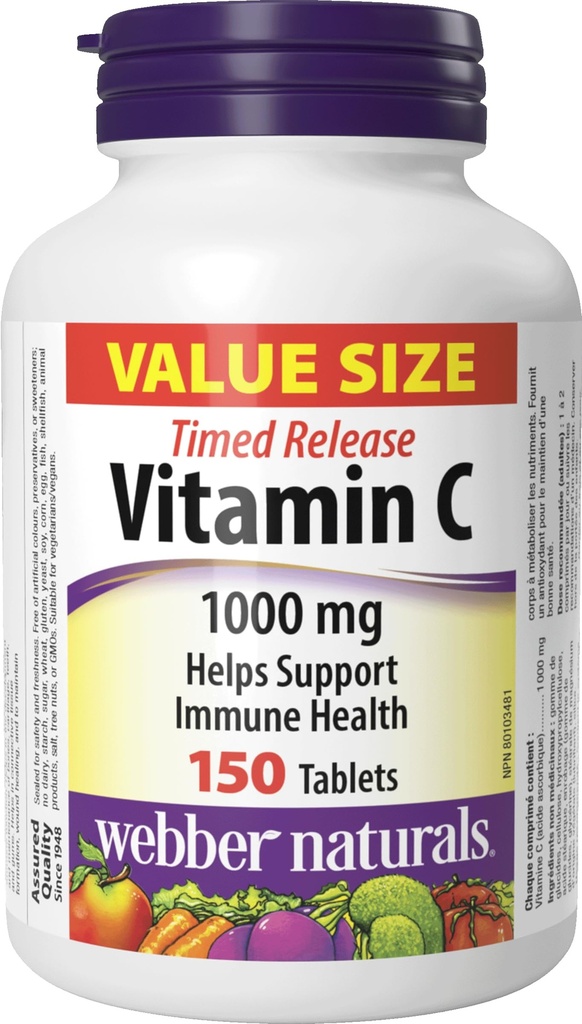 Webber Naturals ויטמין C Timed לשחרר 1000 מ"ג, 150 כרטיסיות