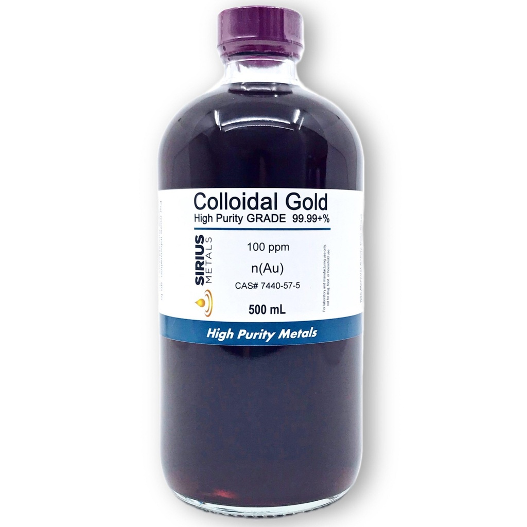 זהב קולואיד אמיתי (100 ppm) - 99.99+% Purity - 500 מ"ל (16.9 Fl Oz) בבקבוק זכוכית בהיר