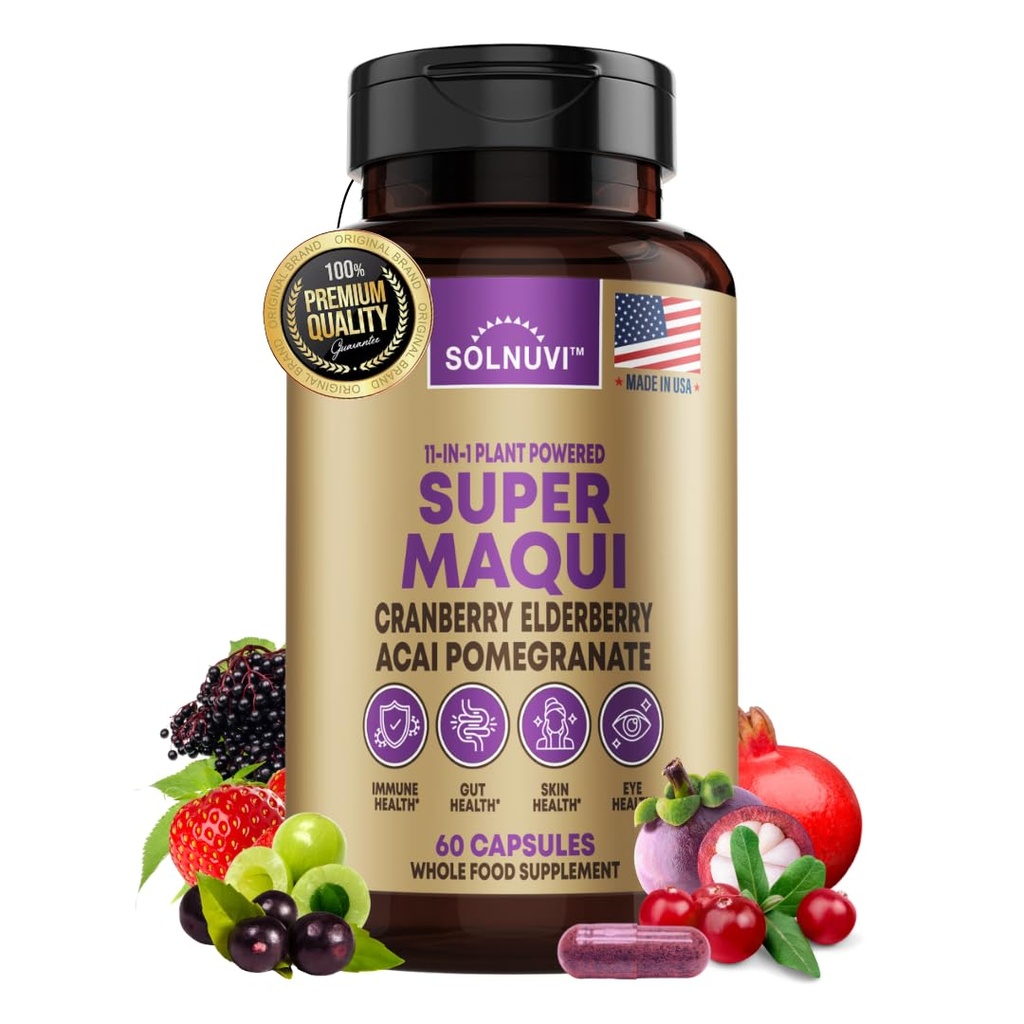 אורגני Super Maqui ברי קפסולות - אבקת Superfood - Elderberry Extract, Cranberry, Pomegranate, Acai - יבש עין ותהr תמיכה, Gut בריאות, עור - 60 קפסולות טבעוניות, non GMO, Gluten חינם תוספת תוספת תוסף