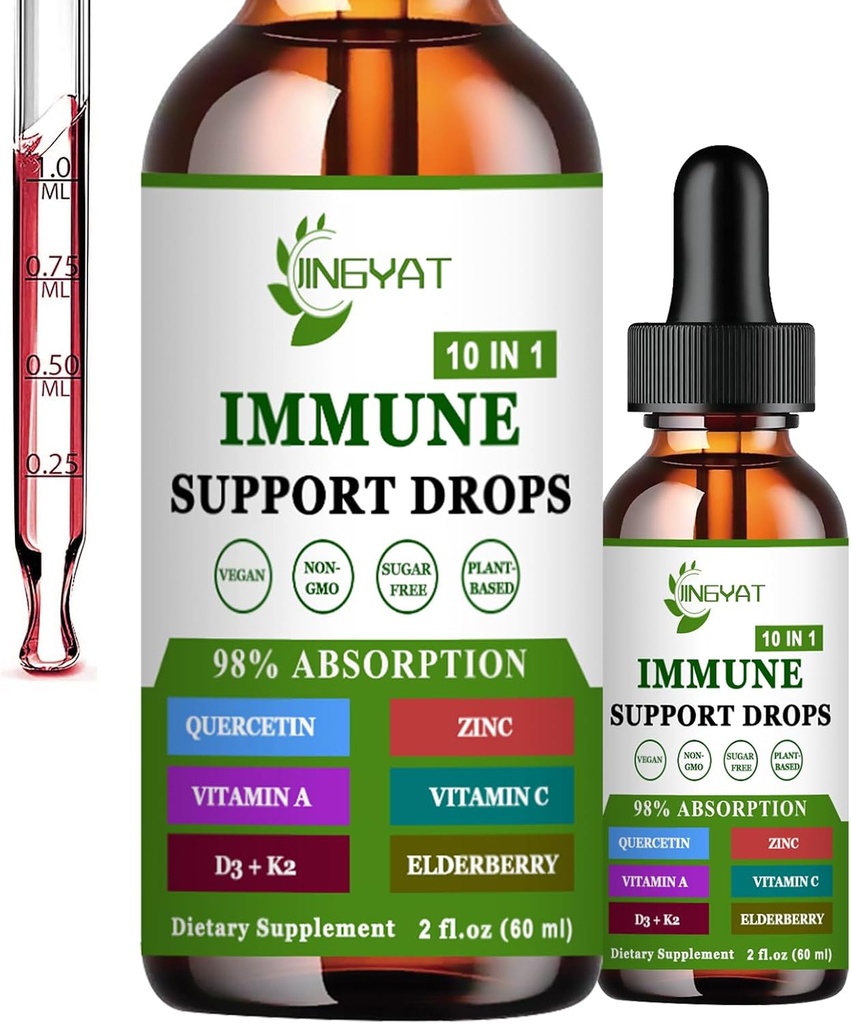 Znc Quercetin with Bromelain ויטמין C D3 Drops Immune תומך בויטמין A K2 Echinacea Chlorophyll ו- Elderberry - 10 ב1 Immune Defense Drops Complex for Immunity Health