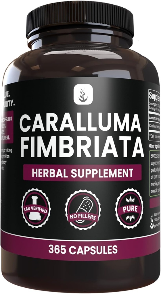 PURE ORIGINAL INGREDIENTS Caralluma Fimbriata (365 קפסולות) No Magnesium Or Rice Fillers, Always Pure, Lab מאומתת
