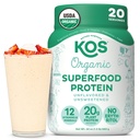אבקת חלבון טבעוני KOS, Unflavored & Un Sweetated - Low Carb Pea חלבון בלגן, אורגני Superfood עשיר בוויטמינים ומינרלים - Keto, Soy, Free - החלפת Meal עבור נשים וגברים - 20 משרתים
