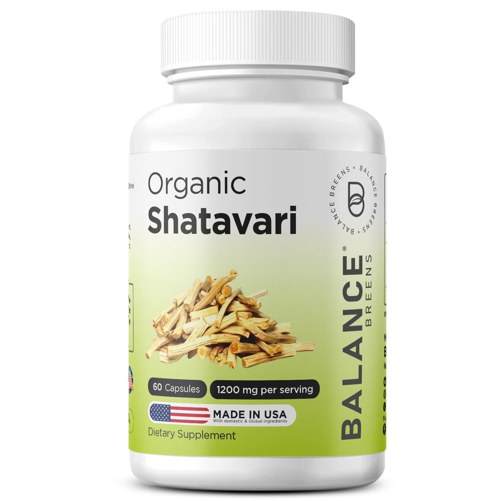 אורגני Shatavari 1200 מ"ג, 60 קפסולות - ויטמין תמיכה לקטציה, Hormonal Balance for Women, Asparagus Racemosus Rootmos