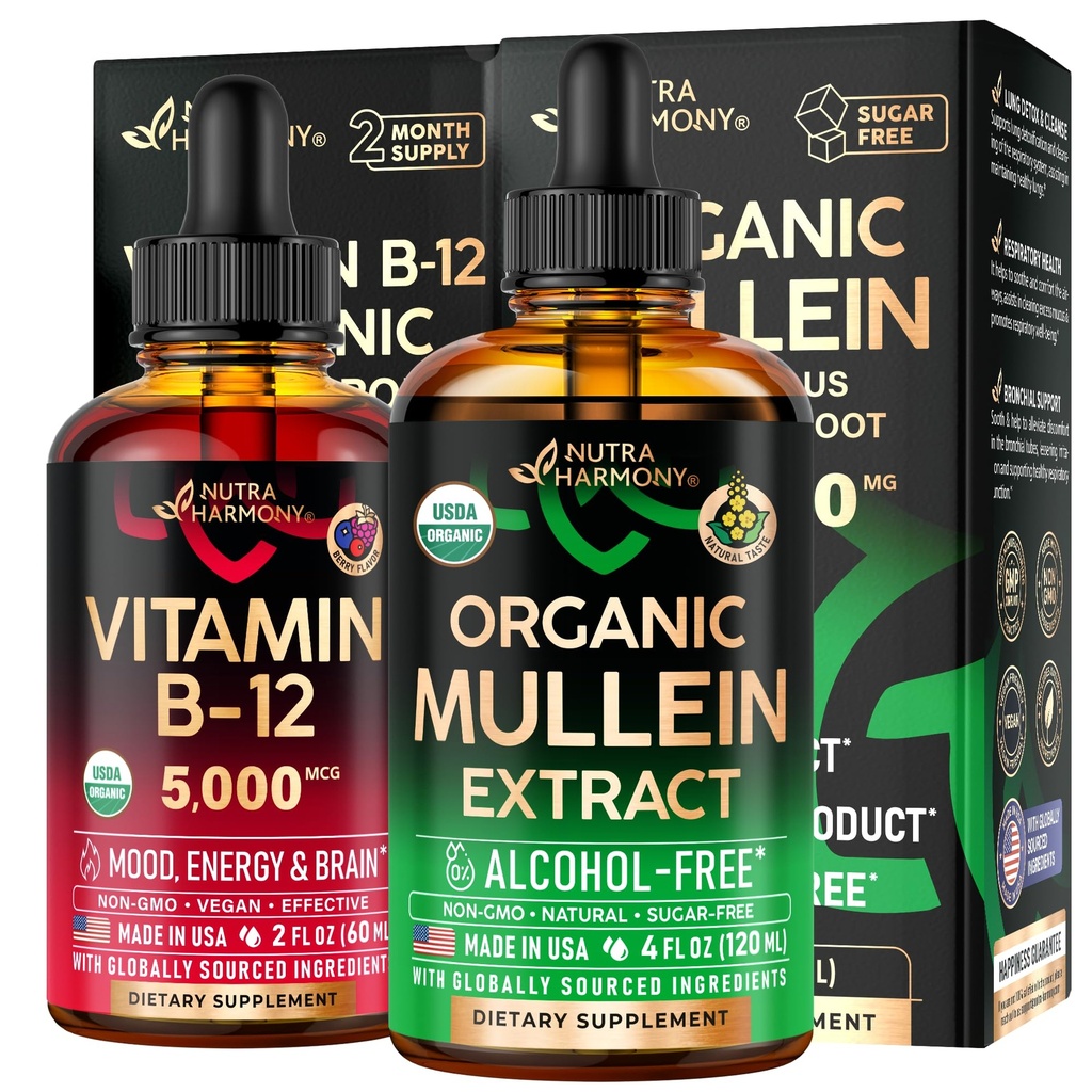 NUTRAHARMONY אורגני מולליין טיפות & ויטמין B12 טיפות