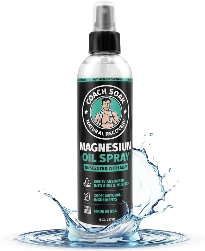מאמן Soak Magnesium שמן Spray עם MSM - 8oz, תוספת מגנזיום צ'וריד כוח, 100% טהור ספירה על רגליים וגוף, לא מוכר - מיוצר בארה"ב