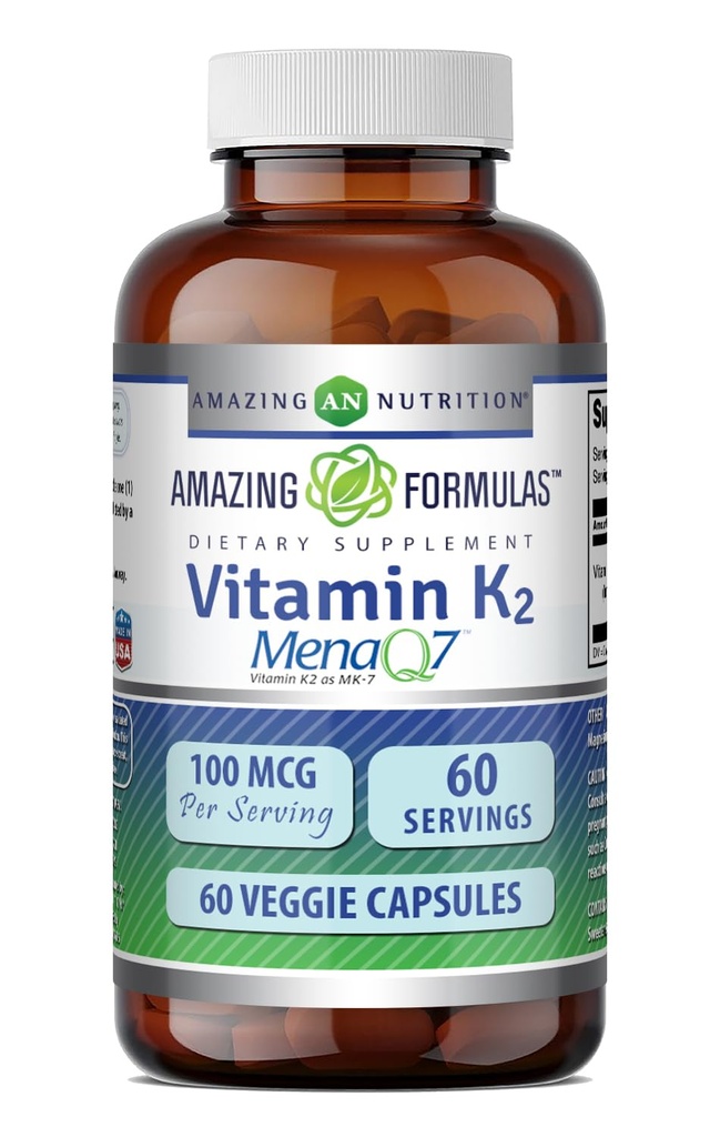 פורמולה מדהימה ויטמין K2 Menaq7 MK7 תוסף | 100 Mcg | Veggie קפסולות | Non-GMO | Gluten Free | Made in USA (1 Pack, 60 Count)