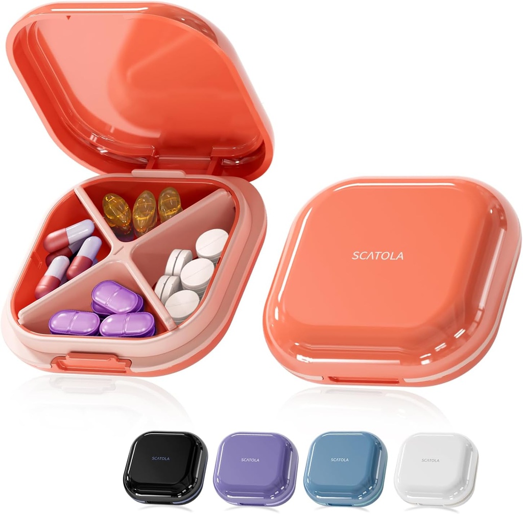 Small Pill Case, Pill Box, Travel Pill Container, Portable, Pocket Case for Purse, Mini Pill מארגנת for Medicine, 5 צבעים (אדום)