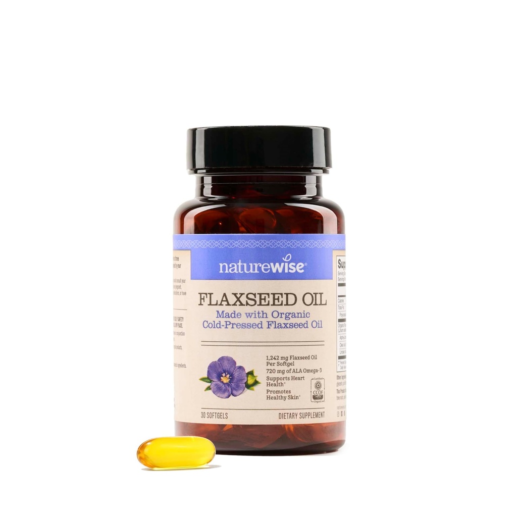 NatureWise Flaxseed Oil 1200 מ"ג, דגים חינם אומגה 3 6 9 עם 720 מ"ג ALA, תוספת תזונתית עבור תמיכה בריאות הלב - אורגני, קר Pressed, non-GMO - 30 Softgels[1-מונטהספק]