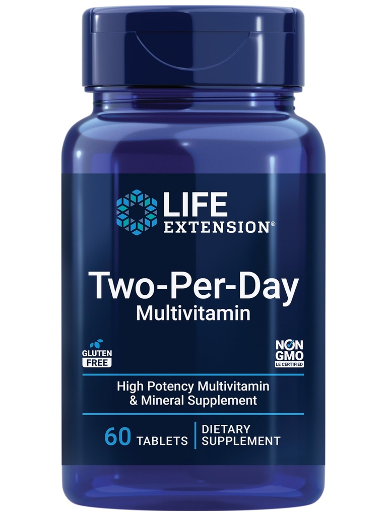 Life Extension Two-Per-Day Multivitamin - דייל דוזה של ויטמינים ומינרלים לגברים ונשים - תוסף ויטמין חיוני לאנרגיה, בריאות - גלוטן חינם - non-GMO - 60 טבליות