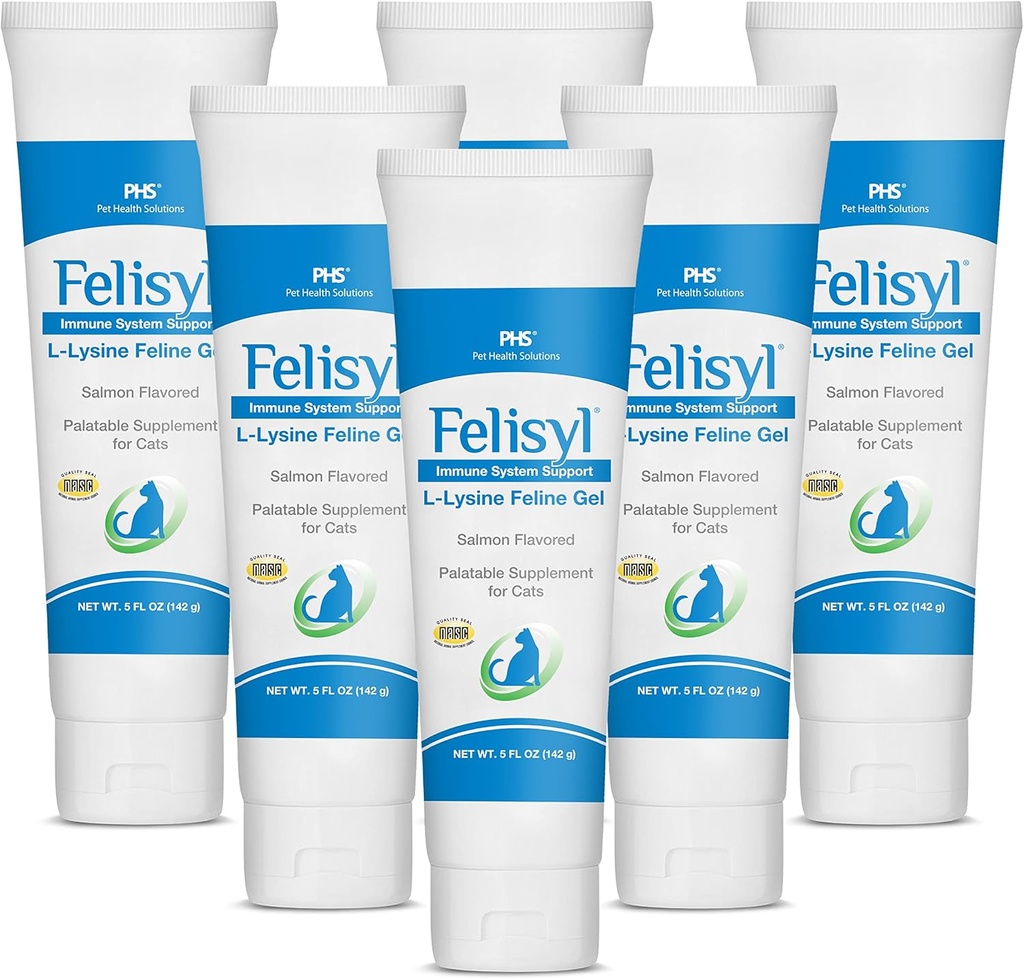 L-Lysine Gel for Cats (5oz) – Supports Immune, Respiratory, and Eye Health. Eases Sneezing, Runny Nose, and Watery Eyes. Tasty Salmon Flavor - Made in The USA (6 Pack)