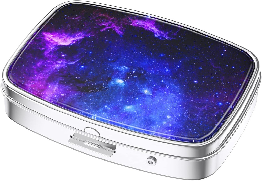 Nipichsha Pill Box, Small Pill Case for Purse & Pocket, Cool Travel Medicineer, Portable Medicine Container Holder to Hold ויטמינים, תרופות, שמן דגים ותוספים, Starry Night