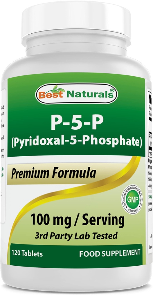 Best Naturals P5P ויטמין B6 (Pyridoxal 5 Phosphate) 100 מ"ג / משרת - 120 טבליות - טופס פעיל של ויטמין B6.