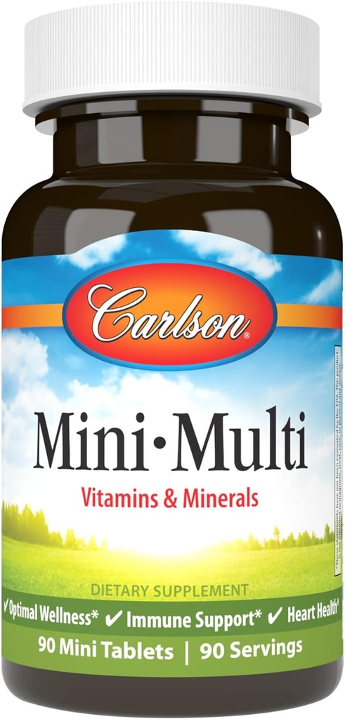 קרלסון - Mini-Multi, ויטמינים ומינרלים, Immune Support & Heart Health, Optimal Wellness, 90 מיני טבליות.