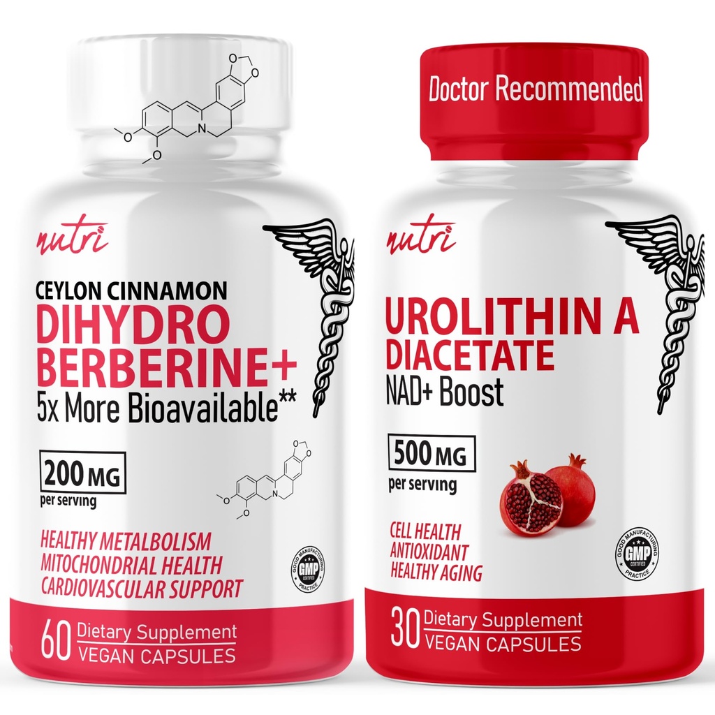 תוספי התזונה של Nature's Fusion Dihydroberine (60 קפסולות) & Urolithin A Diacetate 500 מ"ג אנרגיה תוסף Booster