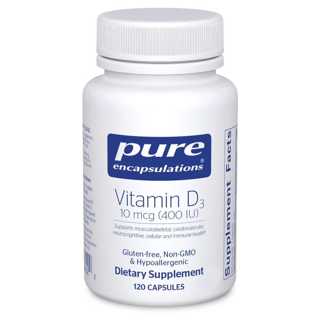 Pure Encapsulations ויטמין D3 10 mcg (400 IU) | תמיכה Hypoallergenic עבור העצם, חזה, Cardiovascular, קולון ו- Immune בריאות