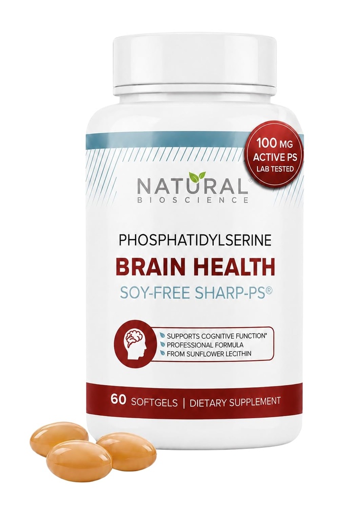 Soy Free Phosphatidylserine 100 מ"ג Softgel - תוסף PS Boosts Memory, Focus, Solving, Cortisol control. Sunflower Lecithin, פטנט שארפ-גרין - Non-GMO, 60 Softgels